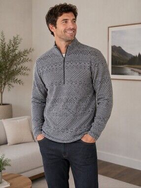 2/$20 Men's Patterned Gray Zip-Up Sweater